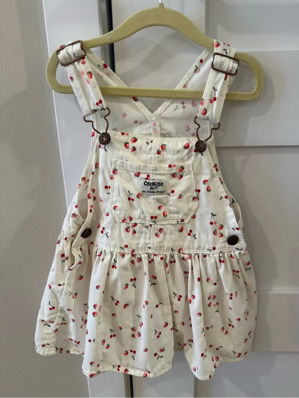 OshKosh B'gosh Cream Cherry Print Overall Dress